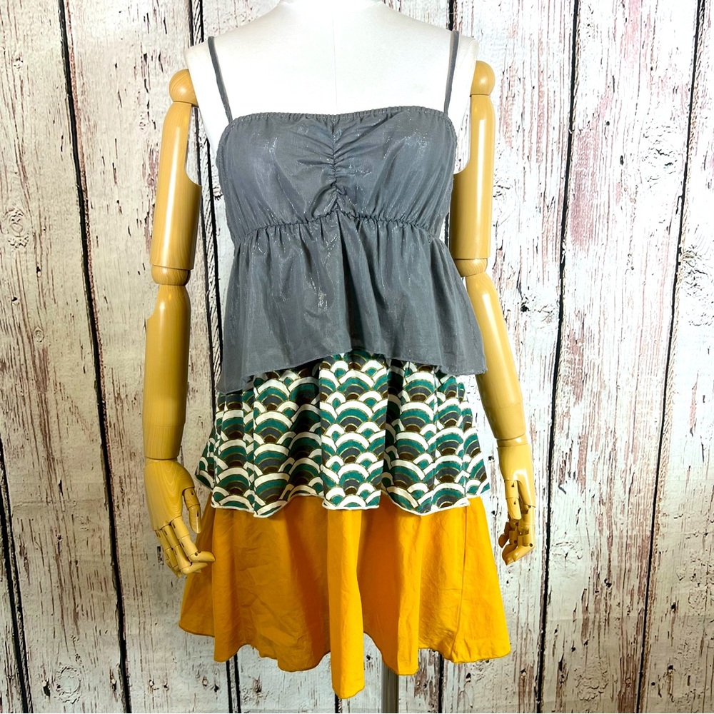 Anthropologie Scrapbook Originals Metallic Tiered Dress Size Medium EUC